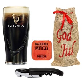 Julpresentpack med öppnare, pastiller och Guinness ölglas Relief