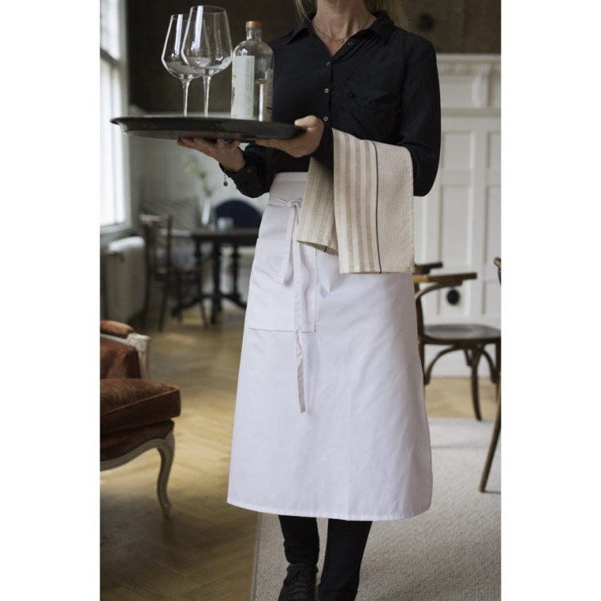 Bröstförkläde vit med ficka
