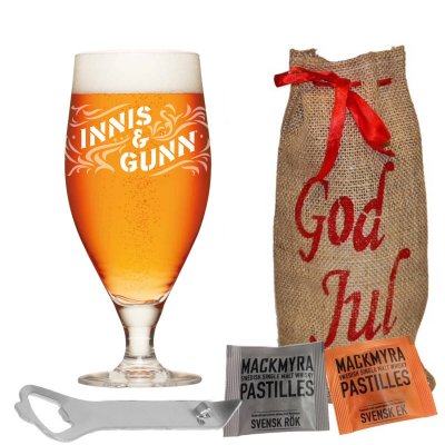 Julpresentpack med öppnare, pastiller och Innis & Gunn ölglas half pint