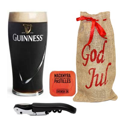 Julpresentpack med öppnare, pastiller och Guinness ölglas Relief