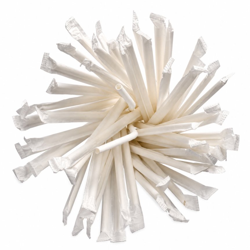 Zoom bild av Papperssugrör vita böjbara 20 cm singel förp. 100-pack