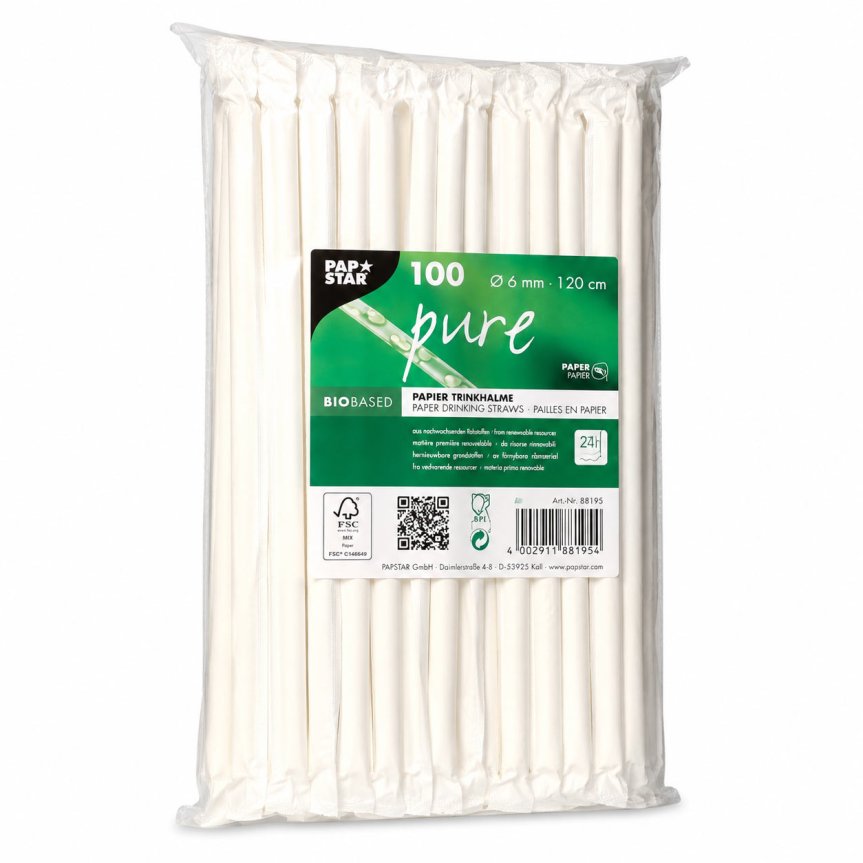 Zoom bild av Papperssugrör vita böjbara 20 cm singel förp. 100-pack
