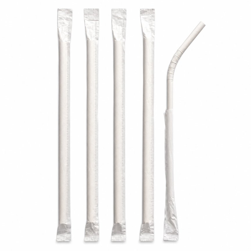 Zoom bild av Papperssugrör vita böjbara 20 cm singel förp. 100-pack