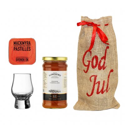 Julpresentpack med whiskyglas, marmelad & pastiller