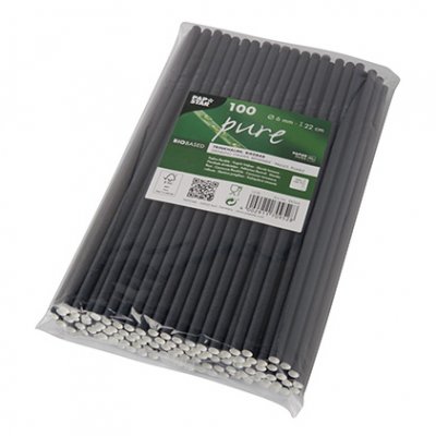 Straws of paper 22 cm black flexible 100-pack