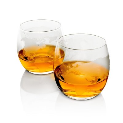 Whiskeykaraff Globe 85 cl med 4 glas och träplatta