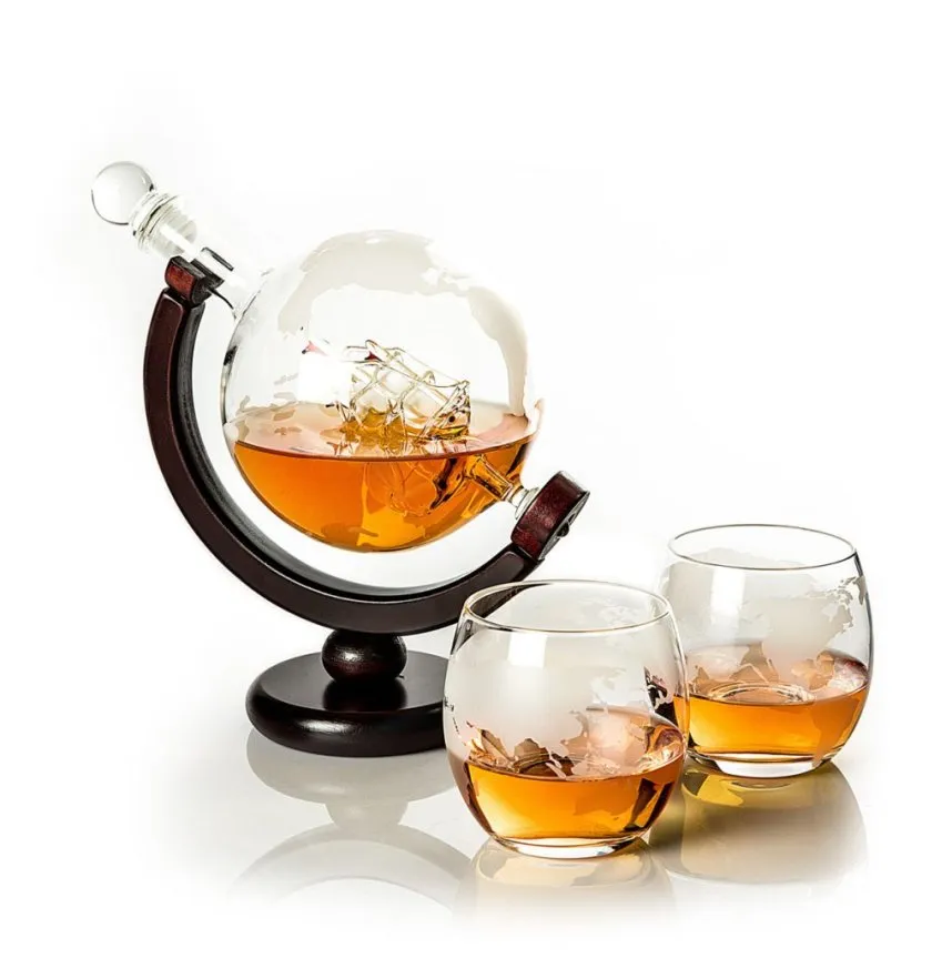 Whiskeykaraff Globe 85 cl med 2 glas och 8 whiskeystenar